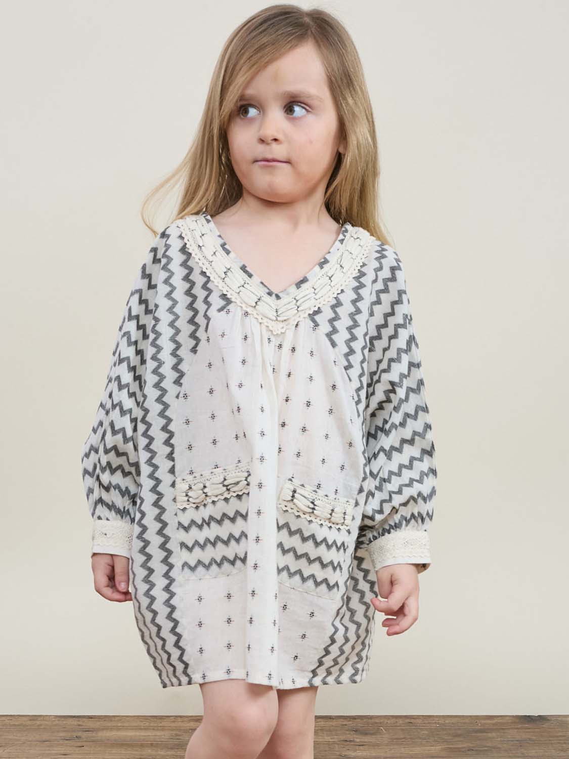 Aditi Kaftan Cream Zig-Zag Kids