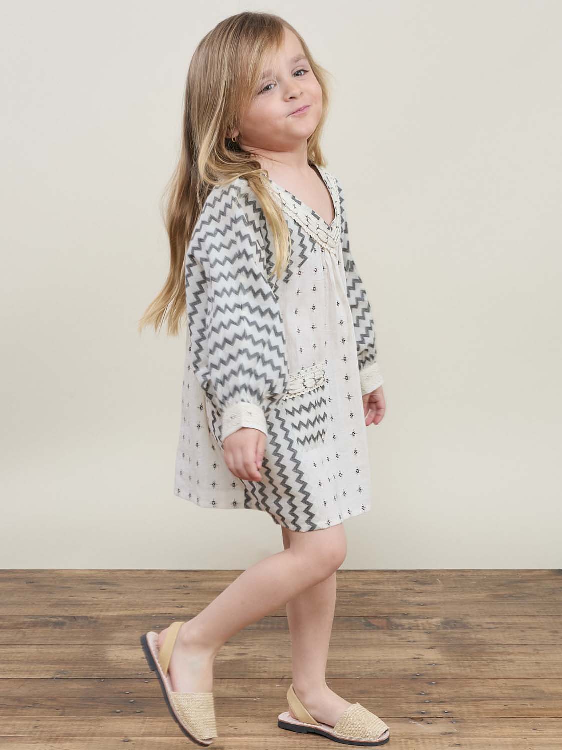 Aditi Kaftan Cream Zig-Zag Kids