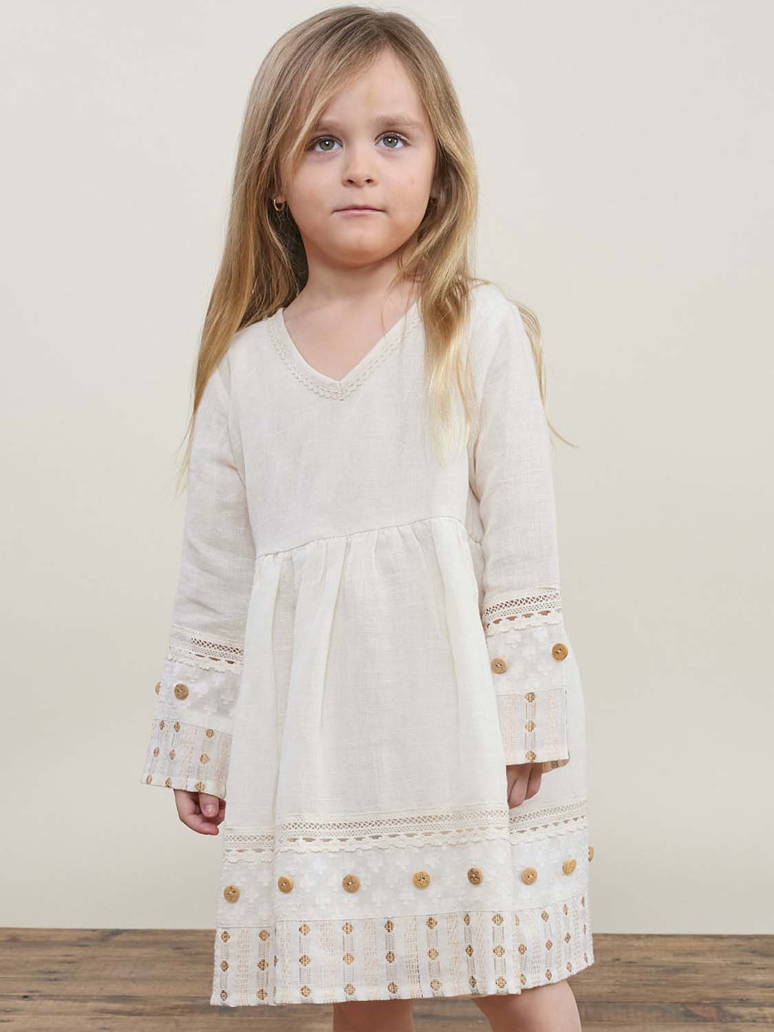 Ayur Dress Cream & Brown Kids