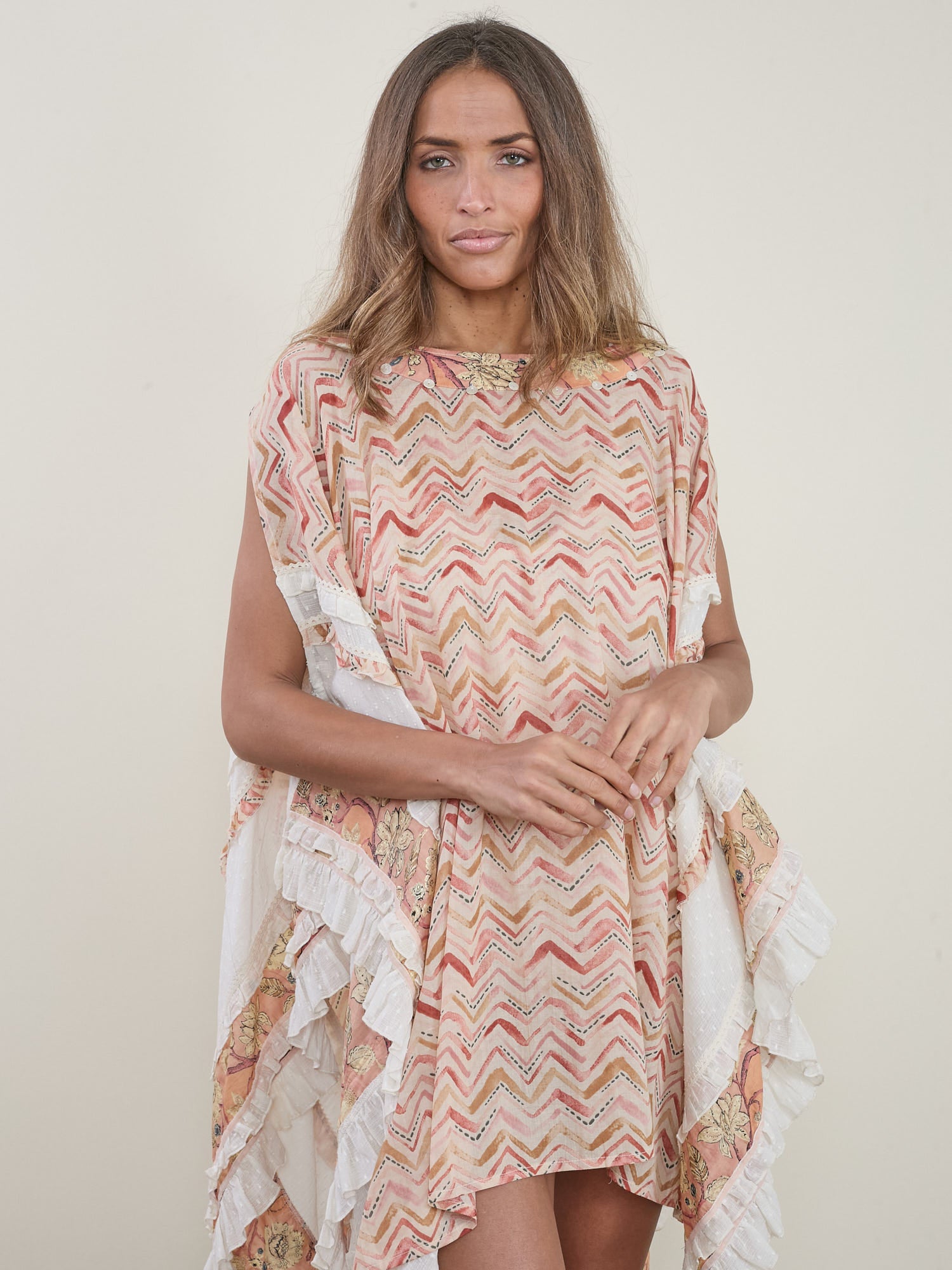 Ganesha Poncho Stripes-Pink